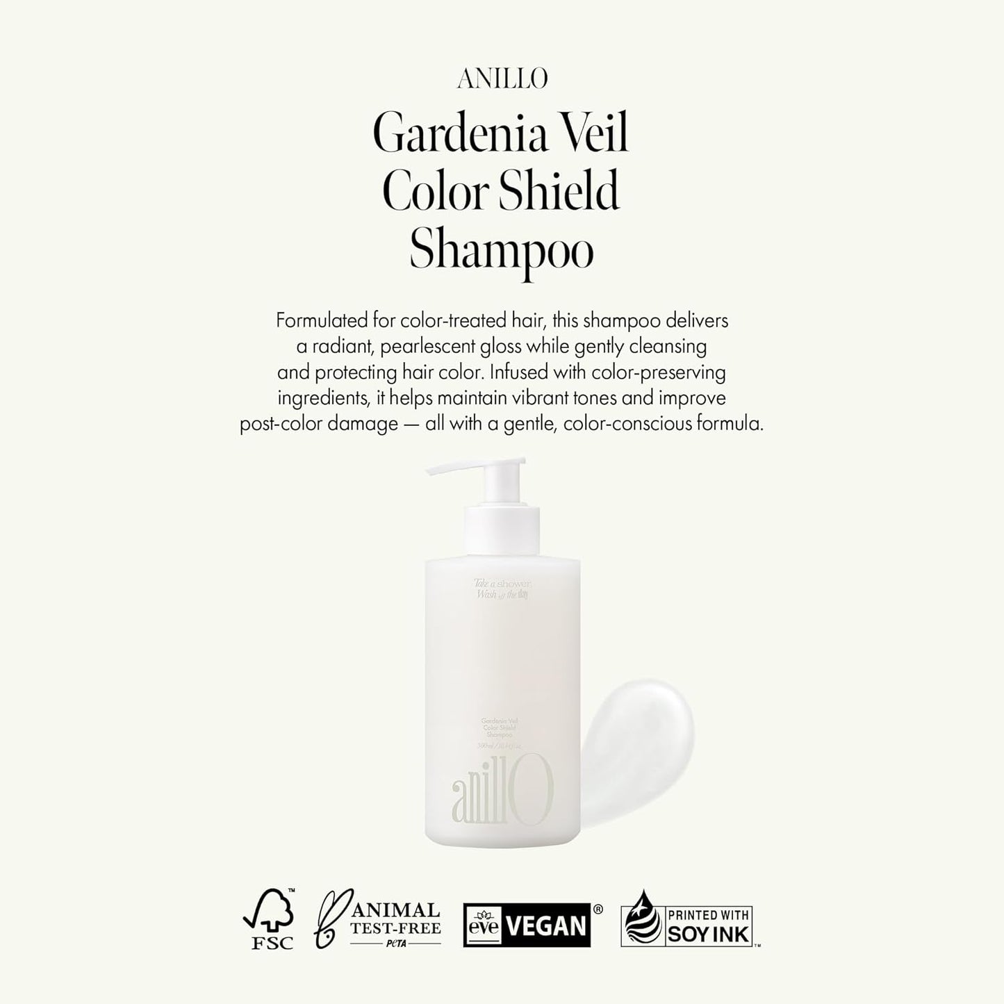ANILLO Gardenia Veil Color Shield Shampoo – Color-Treated Hair Care with Vegan Collagen, Protein Complex & White Bloom – Shine Enhancing, Damage Repair, Sulfate & Silicone-Free – 300ml / 10.1 fl oz