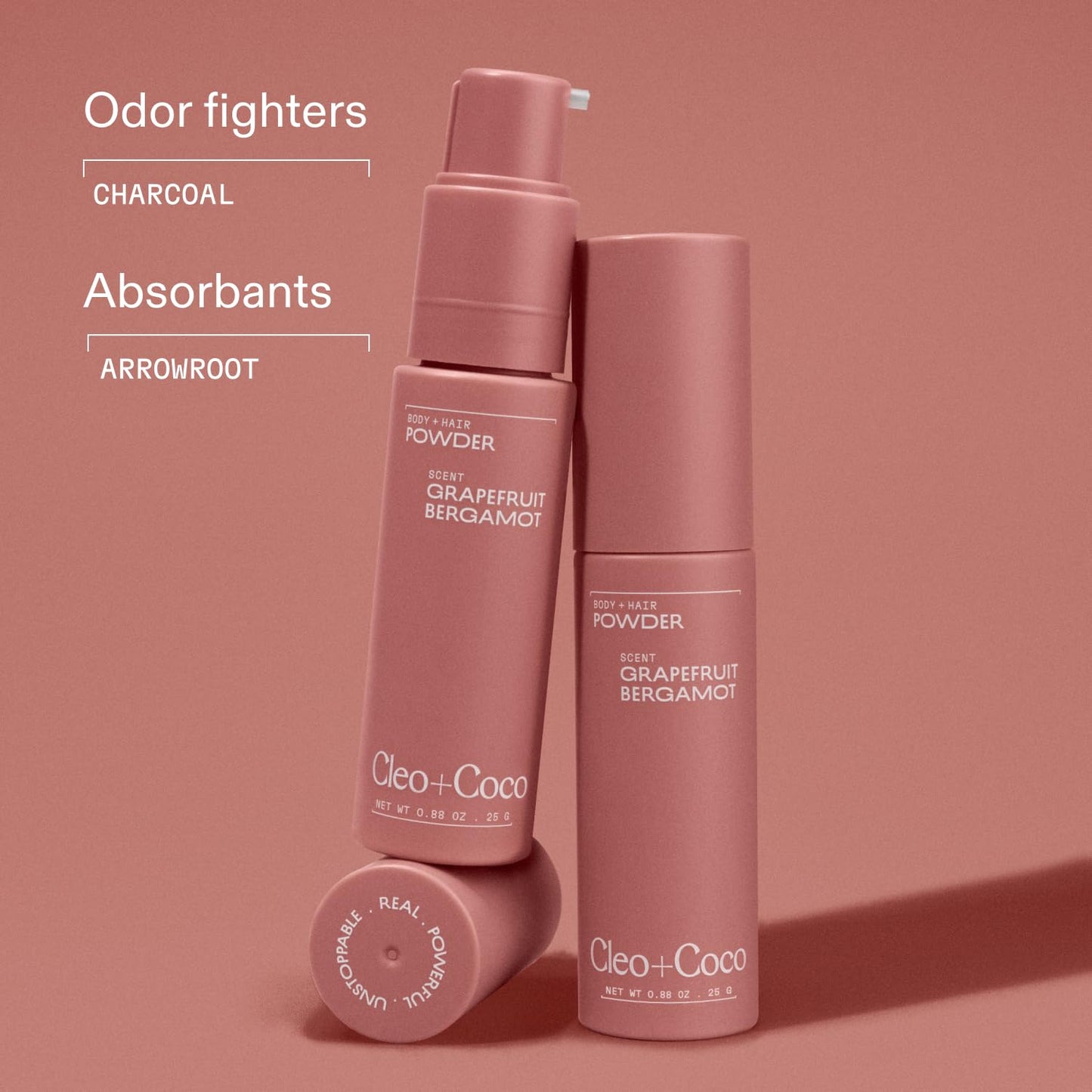 Cleo + Coco. Deodorant Powder for Body and Hair, Grapefruit Bergamot (0.88 oz), 2-in-1 Deo Powder & Dry Shampoo for Women & Men, Aluminum Free Deodorant, Talc-Free, Anti Chafe Protector, Travel-Size