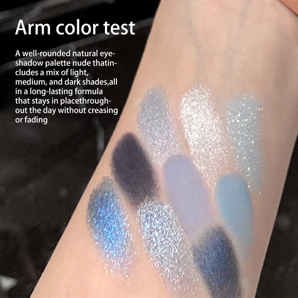 9 Colors Blue Eye Shadow Palettes,Dark Light Royal Cobalt Baby Sky Navy Blue Eyeshadow Palette for Older Women,Natural Powde Travel Size Eye Shadows Waterproof Long Lasting Naturing-Looking