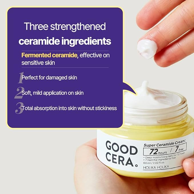 HOLIKA HOLIKA Good Cera Super Ceramide Cream | Soothing Facial Cream & Skin Moisturizer | Ceramide Cream Korean Moisturizer for Face | Deeply Nourishing Face Cream for Dry Skin 2.02 fl oz