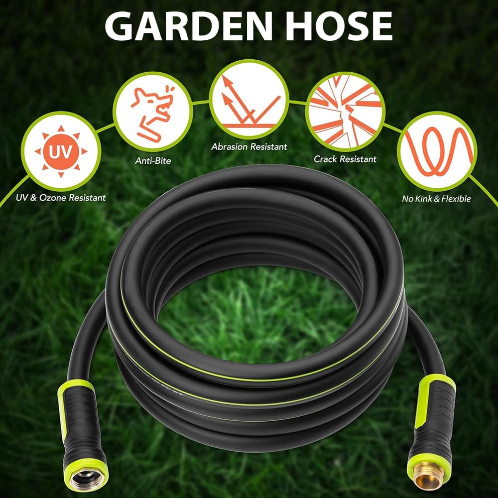 Heavy Duty Garden Hose 100ft x 5/8” – Flexible Water Hose, Leak-Proof, Lightweight Hybrid Hose with Swivel Handle & 10 Function Spray Nozzle – Durable Outdoor Hose, Kink Free