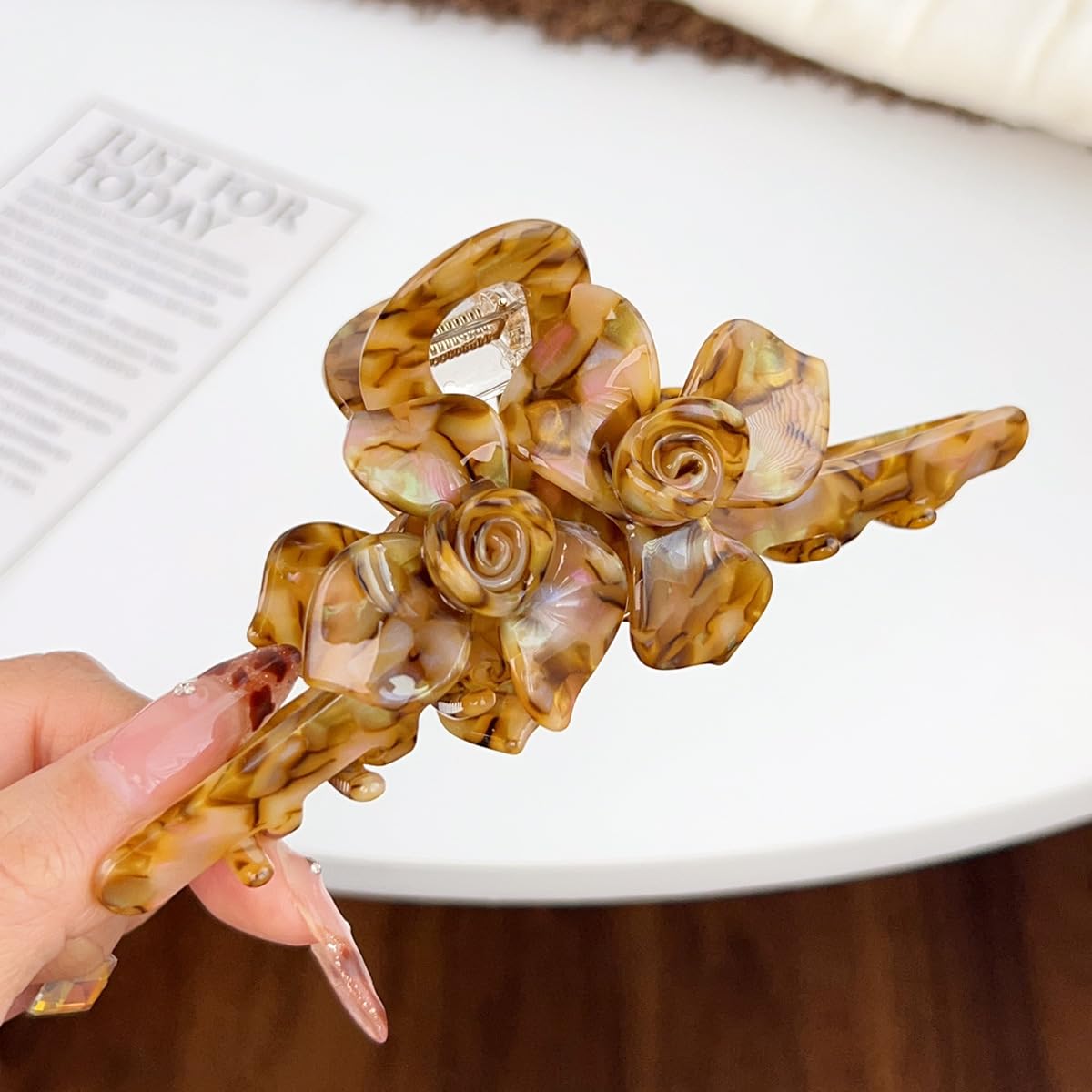 Premium Acetate Hair Clip for Women - Elegant Plant-Based Hair Claw with Secure Hold, Gentle on Hair (B-Iridescent Brown, 5.1 * 2.3 * 2.1inch)