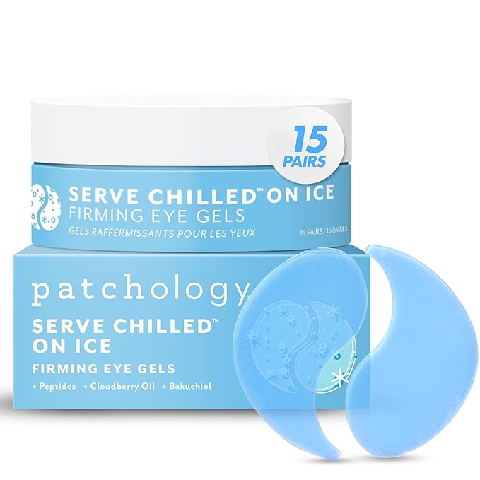 Patchology Iced Cooling Under Eye Mask Patches with Peptides, Cloudberry Oil and Bakuchiol. Cool eye gels to firm skin and soothe, reduce fine lines and under eye bags - by Patchology - 15 Pair Jar