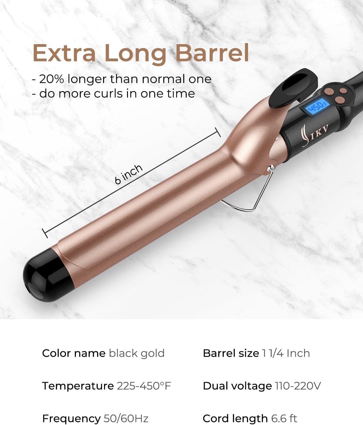 1 1/4 Inch Extra Long Barrel Curling Iron, Ceramic Tourmaline Curling Wand Professional Dual Voltage