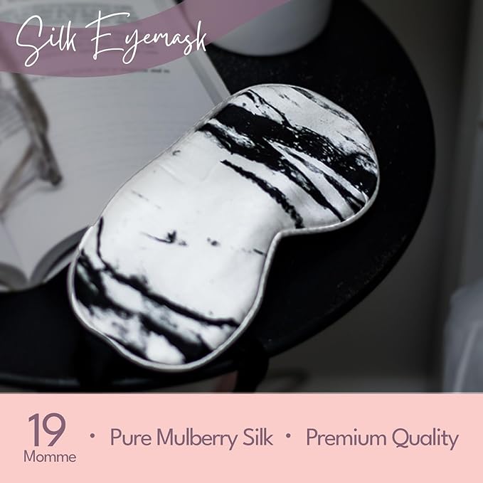 Celestial Silk Mulberry Silk Sleep Eye Mask with Adjustable Elastic Strap (Normal - Adjustable, White Marble)