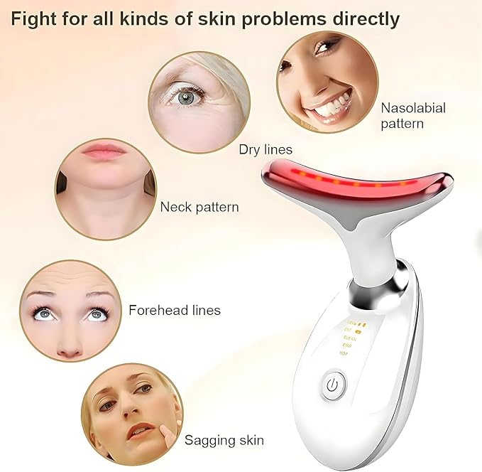 7-Color LED Facial Massager for Skin Care – Portable Multifunctional Face Massager Tool with Heat & Vibration, Anti-Aging & Wrinkle Reduction, Glossy White