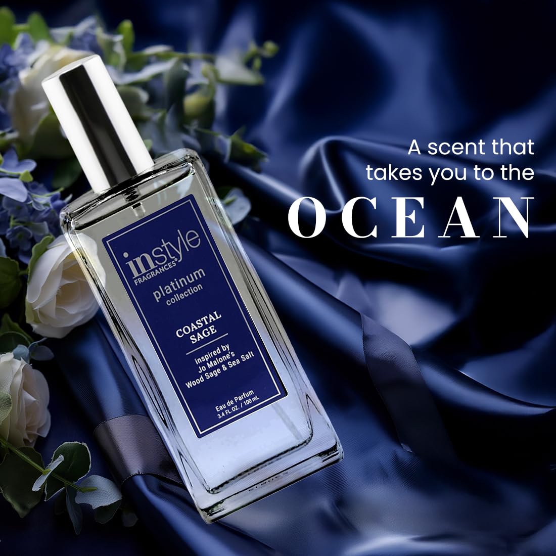 Instyle Fragrances, Platinum Collection, Coastal Sage, Inspired by Jo Malone’s Wood Sage & Sea Salt, Unisex Eau de Parfum, CLEAN, Vegan, Paraben-Free, Never Tested on Animals, 3.4 Fluid Ounces