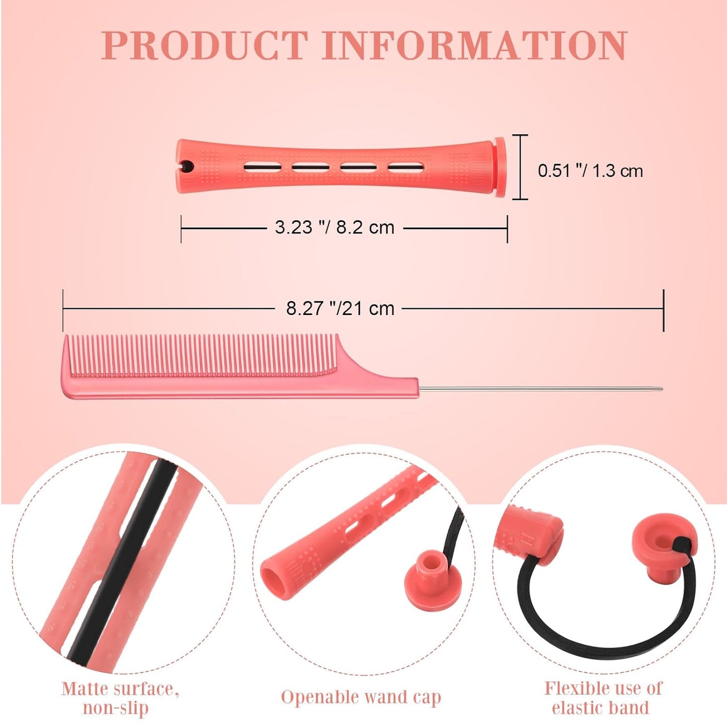 24 Pieces Hair Perm Rods Plastic Cold Wave Perming Curlers Hair Rollers with Steel Pintail Comb Rat Tail Comb Tools for Hairdressing Styling(Pink,0.51 Inches)