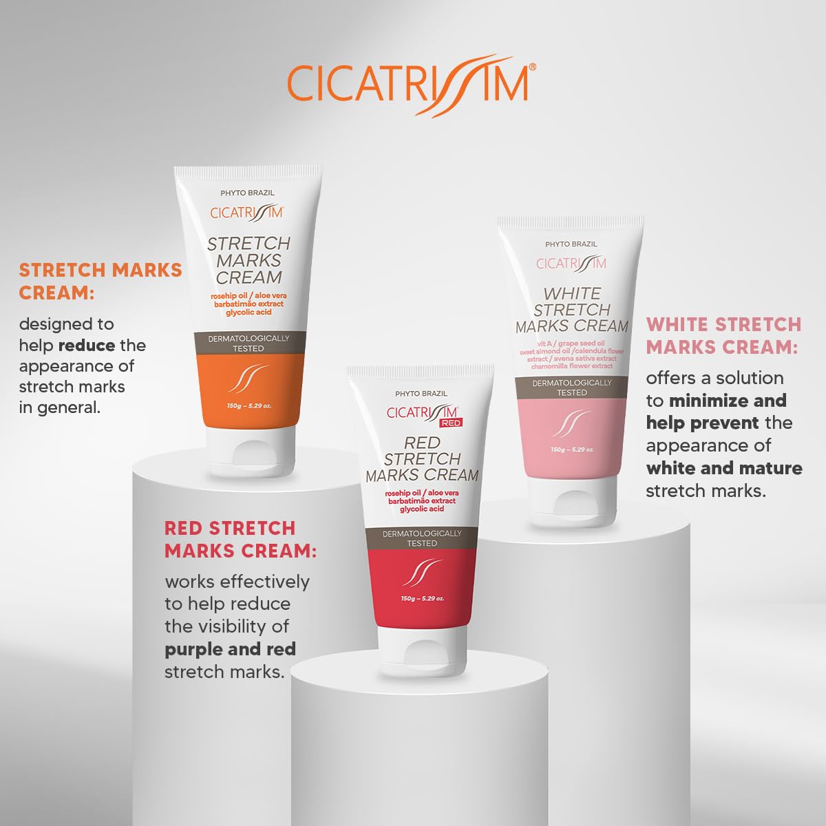 Cicatrissim Red Stretch Mark Cream for Red and Purple Striae - Softens Stretch Marks, Evens Skin Tone, and Firms Skin - All Skin Types - 150g