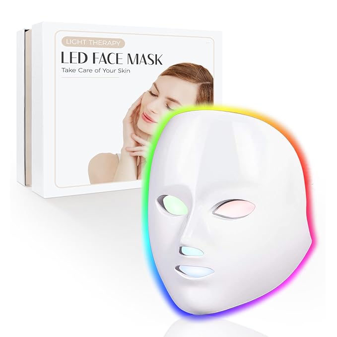 Led Face Mask Light Therapy, 7-1 Colors LED Facial Skin Care Mask, Red Light Therapy for Face, White