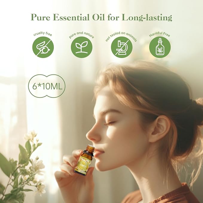 Floral Essential Oils Set | Top 6 Aromatherapy Oils Gift Set, Home Fragrance for Diffusers, Candle Making Scents - Lilac, Lavender, Chamomile, Jasmine, Rose, Gardenia for Relaxation, Stress Relief