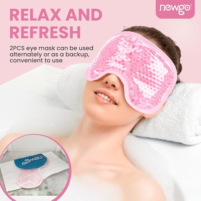 NEWGO Cooling Mask for Puffy Eyes, Cold Ice Pack for After Surgery, Tension Stress Relief, Itchy Eyes, Headaches, Dark Circles - Pink 2 Pack