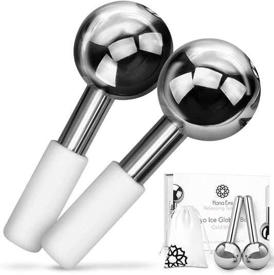 Ice Globes for Face Neck & Eyes, Unbreakable Stainless Steel Gua Sha, Facial Ice Globes for Puffiness, Wrinkles, Dark Circles, Steel (Set of 2)