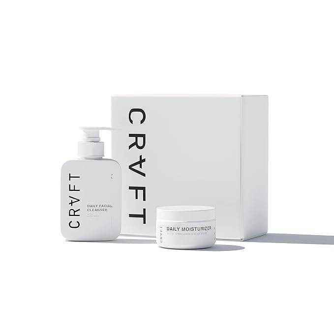 CRVFT 2-Step Men’s Facial Care Kit | Aloe Vera Face Wash 3oz | Hyaluronic Moisturizer 1oz | 2 Piece Complete Daily Face Care Routine | Look + Feel Your Best [Scented]