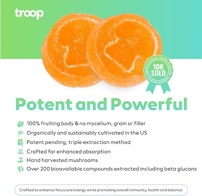 Troop Mushroom Lion's Mane Gummies, Supplement 60 Count