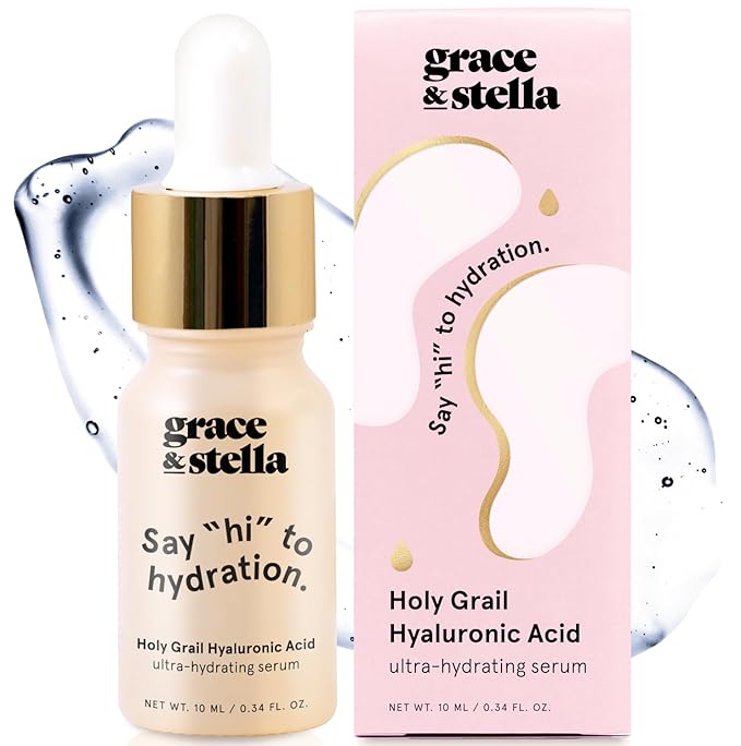 grace & stella Award Winning Hyaluronic Acid Serum (10ml/0.34 fl oz) Hyaluronic Acid Serum for Face - Acido Hialuronico Face Serums for Women - Hydrating, Remove Fine Lines, Wrinkles - Anti Aging