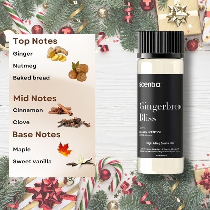 Christmas Fragrance Oil Set, Scentia Winter Fragrance Oils for Diffuser & Candle Making | Pine Frost, Gingerbread Bliss, Citrus Harmony Winter Scented Oils : 3x20ml Pack for Mothers Day Gift