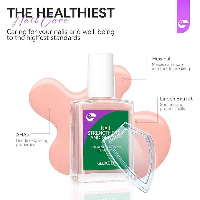Gelike EC Nail Strengthener for Woman: Nude Blush 15ml 6 in 1 Natural Nail Hardener Extra Strong and Growth - Nail Polish Hardener for Weak and Damaged Nails