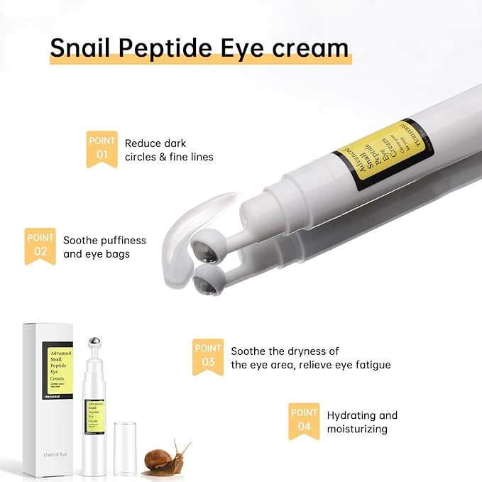 Snail Peptide Eye Cream For Moisturizing, 17 ML Snail Mucin Under Eye Cream With Niacinamide, Hyaluronic Acid For Dark Circles, Puffiness and Fine Lines.