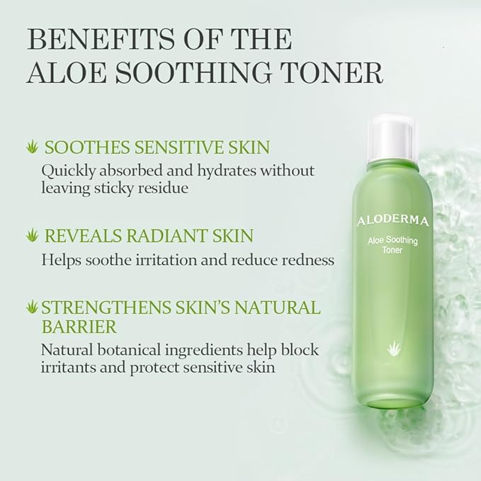 Aloderma Essential Aloe Soothing & Repairing Skin Care Set - 4 Pieces - Gel, Cleanser, Toner, Cream