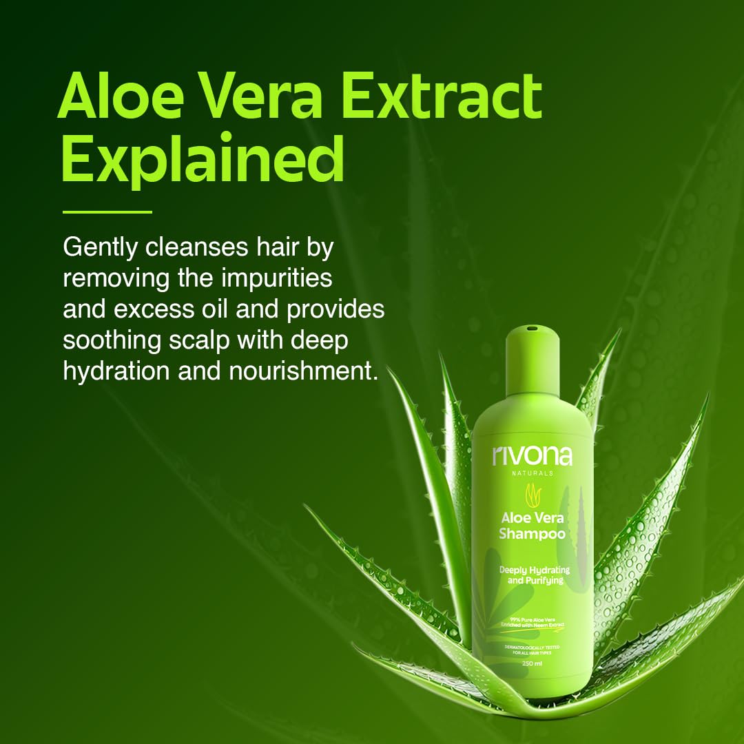 RIVONA NATURALS 99% Pure Aloe Vera hydrating Shampoo with Neem for Damaged, Dry and Frizzy Hair - Organic, Natural, Vegan, Sulfate, Alcohol and Paraben Free Shampoo