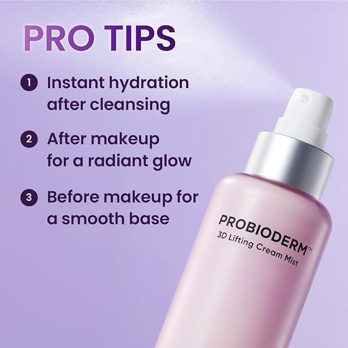 Probioderm™ 3D Lifting Cream Mist 3.38 fl oz (100 ml) | Face Moisturizers, Hydrating Glowing Serum Spray, Moisturizing & Elasticity-Enhancing Facial Mist for Face, Neck & Décolleté