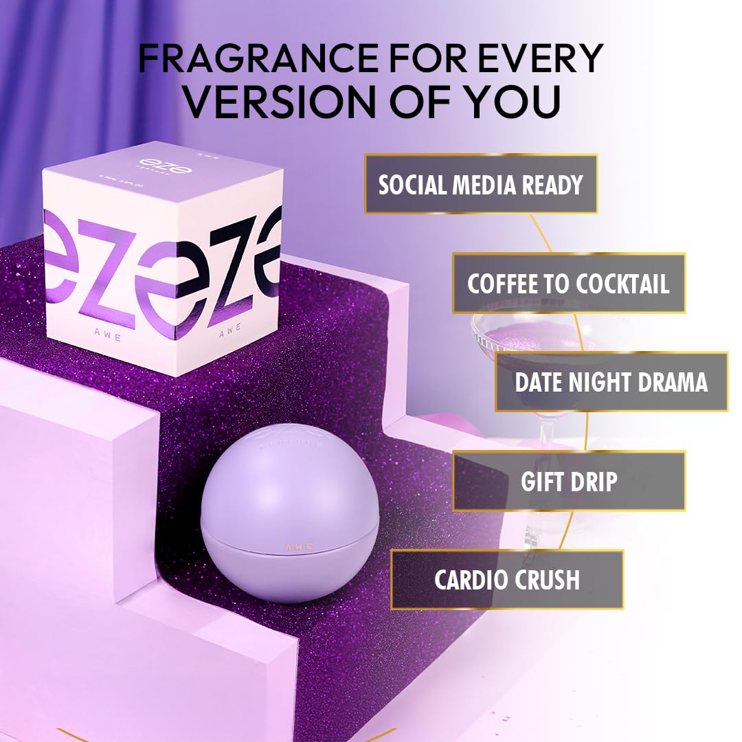 Eze AWE Eau de Parfum for Women 75ML | Long-Lasting Luxury Perfume | Fruity Grapefruit, Rosemary & Cardamom | Floral Ylang & Tuberose | Woody Leather, Cedar & Vetiver Base | Premium EDP Fragrance