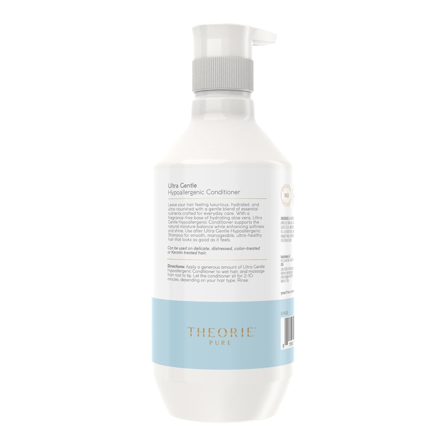 Theorie Pure Ultra Gentle Hypoallergenic Conditioner - Plant Based & Vegan - Conditions, Soothe Itchy & Allergy Prone Skin - Fragrance-Free - Ultra Sensitive Scalp, Pump Bottle - 400mL