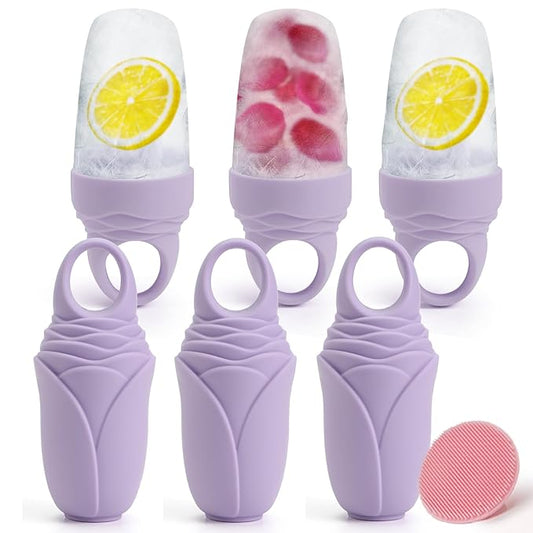 3 Pcs Facial Ice Roller Silicone Mold Reusable for Face Women and Eye Neck Cold Skin Care Tools Freezer De Puff Eye Bags Reduce Migraine Pain Purple