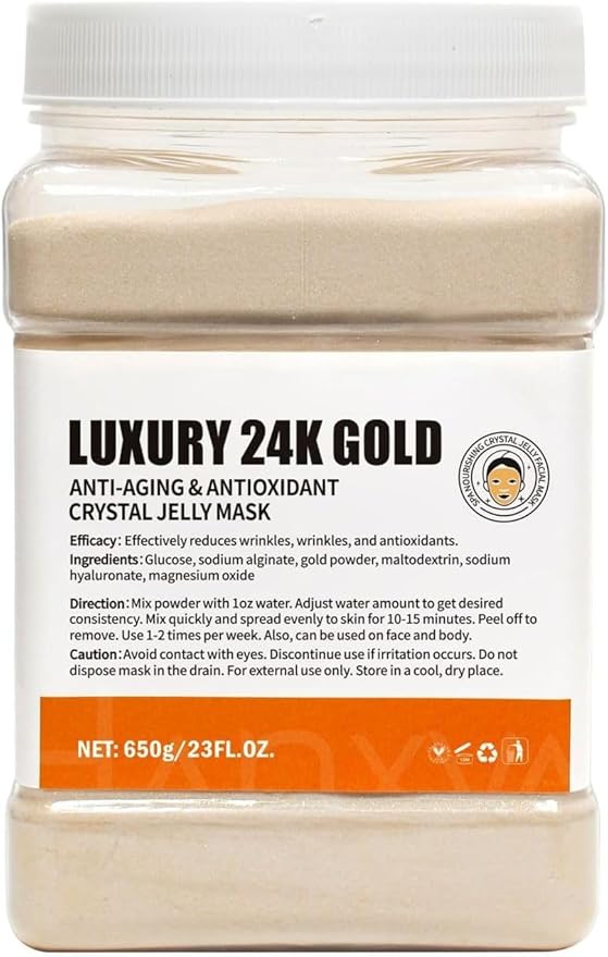 Jelly Face Mask Peel Off Powder 650g Moisturizing and Hydrating Repair and Smooth Skin Care for Home Salon Spa (24K Gold)