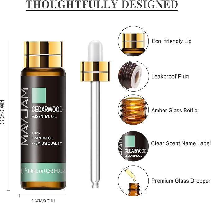 Cedarwood Essential Oil, MAYJAM 10ML/0.33FL.OZ Premium Cedarwood Oils for Soap Candle Making, Diffuser, Bedroom, Living Room, Office