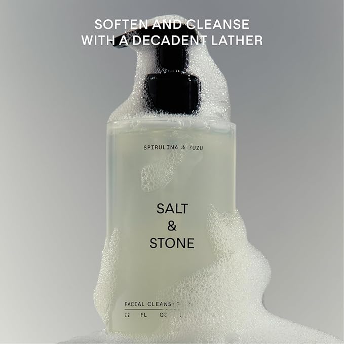 Salt & Stone Face Wash for Women & Men, Spirulina & Yuzu Gentle Facial Cleanser, Makeup Remover Pore Minimizer with Hyaluronic Acid, Squalane, Skin Care for All Skin Types, Vegan, Cruelty Free, 7.2 oz