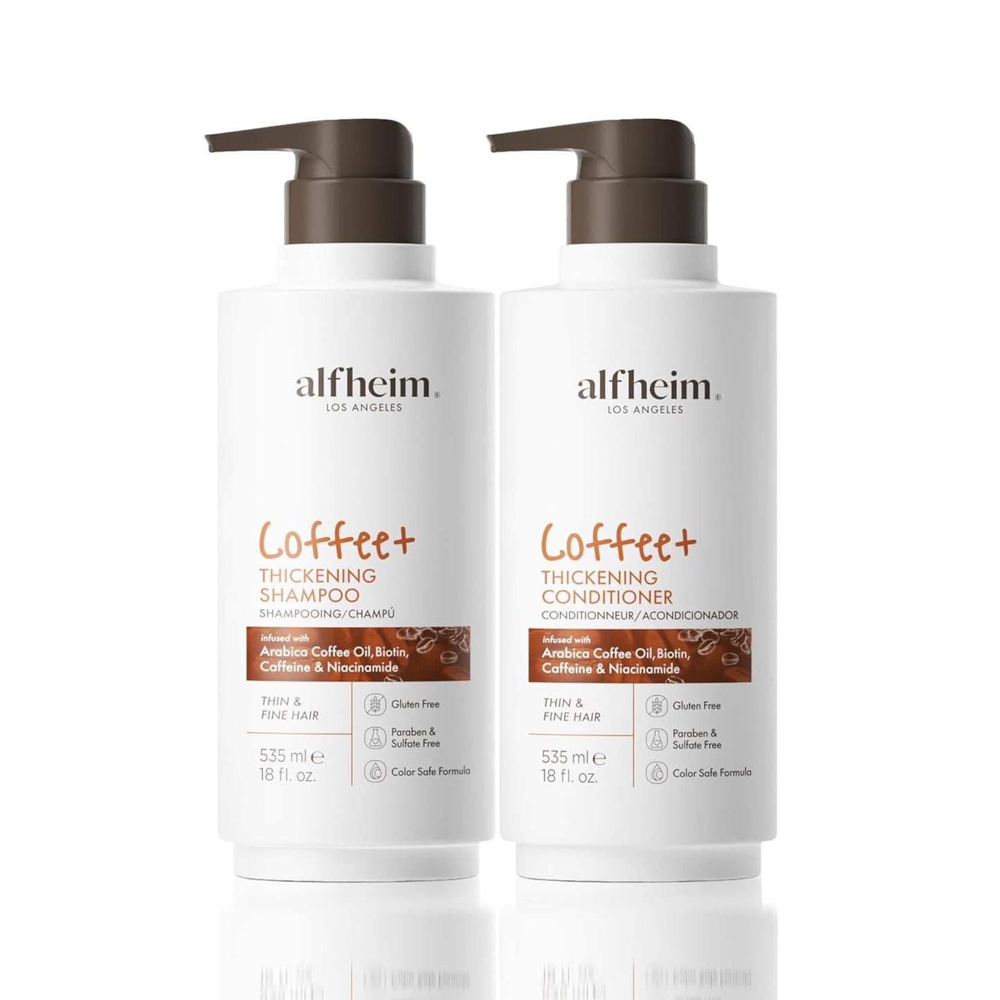 ALFHEIM Coffee+ Thickening Shampoo & Conditioner Set for Fine & Thinning Hair with Caffeine, Biotin & Arabica Coffee Oil – Strengthening, Moisturizing & Volumizing Duo – Sulfate-Free – 18 oz × 2