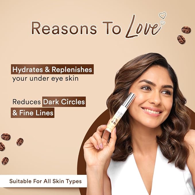 Under Eye Cream For Dark Circles for Women & Men | Fine Lines & Puffy Eyes With Cooling Massage Roller | 15g | With Coffee Oil, Multi-Peptides, Niacinamide, & Vitamin E