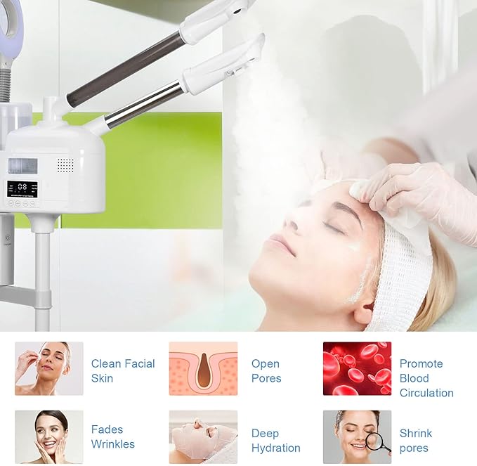 Facial Steamers Professional 3 in 1 Facial Steamer with 5X Magnifying Lamp, Upgrade PTC Heating, Hot/Cool Mist Steamer for Home Salon Spa Beauty