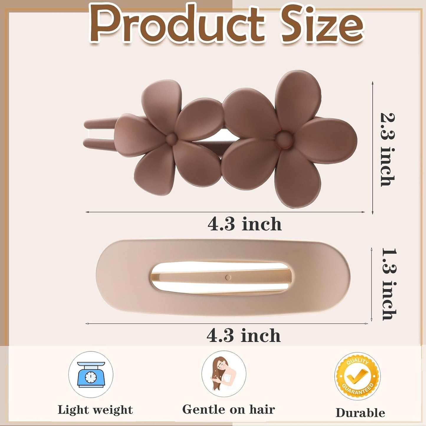 5 PCS Flat Hair Clips, Medium Lay Flat Claw Clips for Women Girls, 2 Styles Stylish Matte Non-slip Hair Claws for Thick Thin Hair(Brown&Grey)