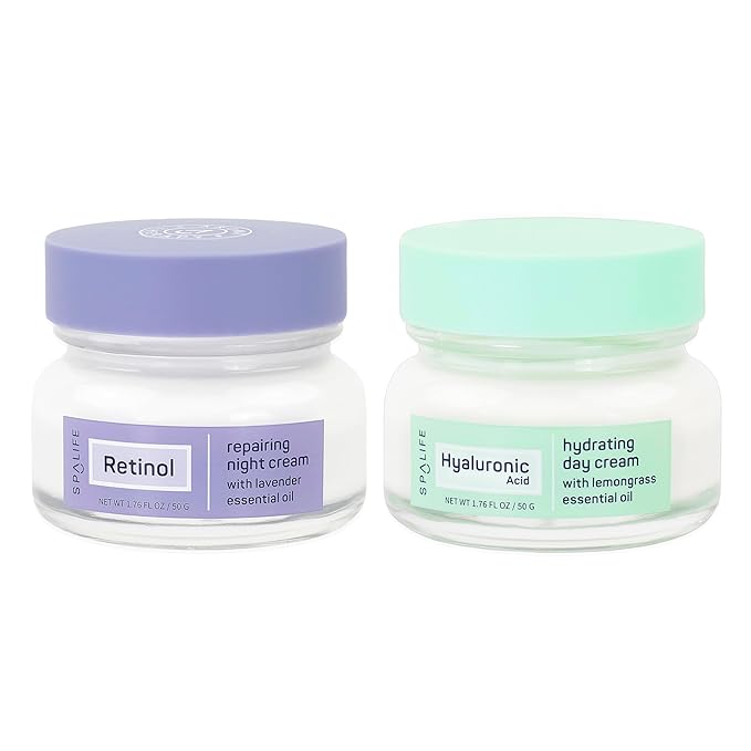 SpaLife Hydrating + Repairing Day to Night Cream Duo – Day & Night Cream Set – For Dry Skin, Fine Lines & Wrinkles, Firming, Color Correcting, Retinol & Hyaluronic Acid Moisturizers