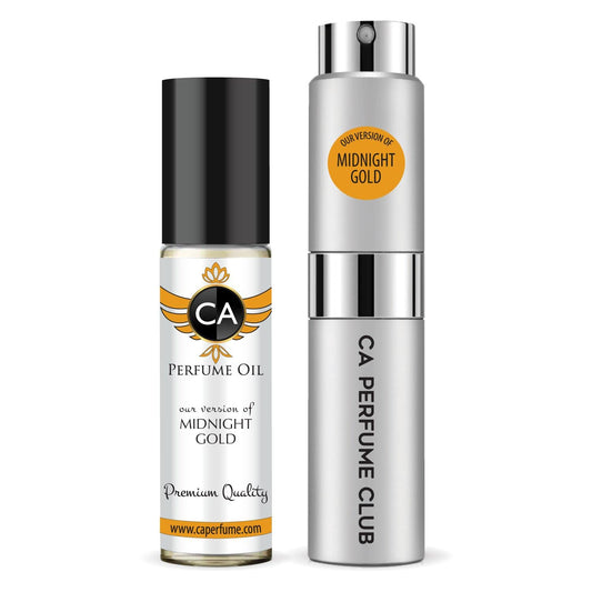 CA Perfume Duo Impression of Midnight Gold For Women And Men Perfume Layering Set Long Lasting Travel Size EDP + Body Oil Roll-On Bottle 0.27 Fl Oz+0.33 Fl Oz