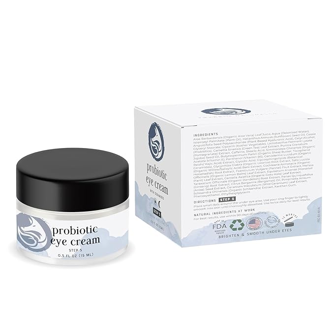 Probiotic Caffeine Eye Cream for Dark Circles, Puffiness, and Fine Lines | Anti-Aging with Green Tea, Licorice Root, Pomegranate Extract - 0.5oz