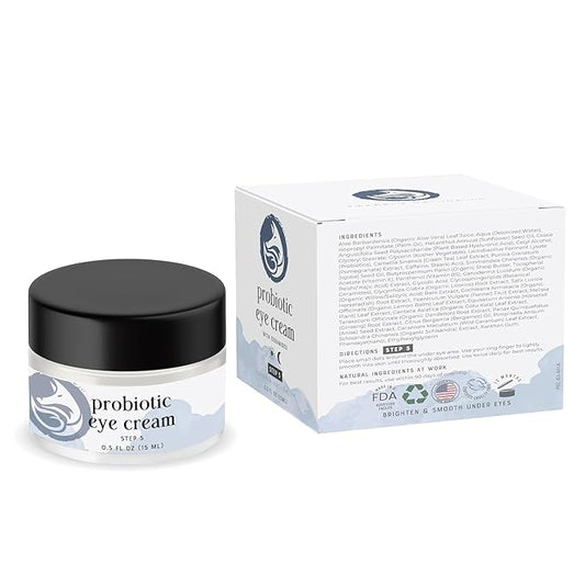 Probiotic Caffeine Eye Cream for Dark Circles, Puffiness, and Fine Lines | Anti-Aging with Green Tea, Licorice Root, Pomegranate Extract - 0.5oz