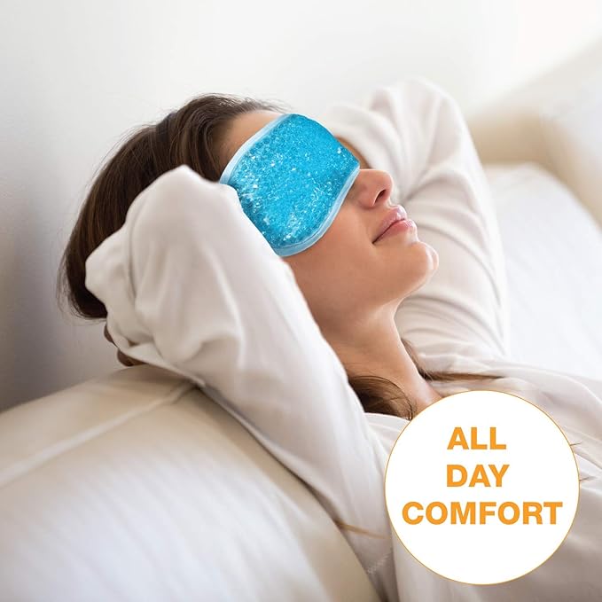 USA Merchant - Hot/Cold Plush Gel Bead Relief Wrap | Freeze Therapeutics by L'AUTRE PEAU | Hot Or Cold Reusable Ice Packs with Flexible Beads (Blue Full Eye Mask)