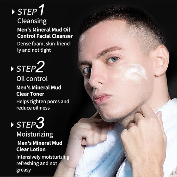 Men's Skin Set Cleansing Oil Control Moisturizing | Cleanser 5.28 oz | Toner 4.22 oz | Lotion 3.52 oz 3-Step Daily Routine For Men Valentine's Day Gift