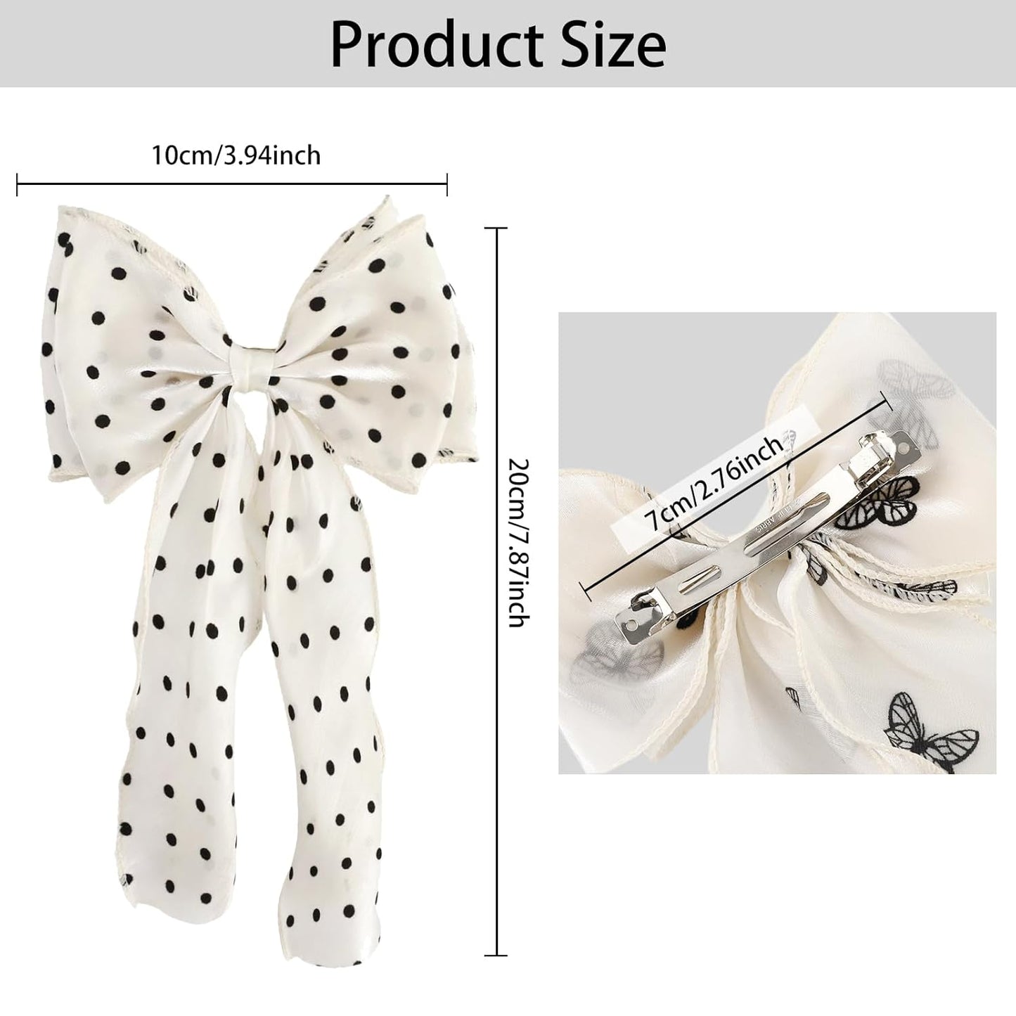 4PCS Big Ribbon Hair Bows, Oversized Long-tail Hair Clips, Large Hair Barrettes, for Women and Girls Hair Styling Accessories, 4 Styles, (Butterfly, Flower, Heart, Circle)