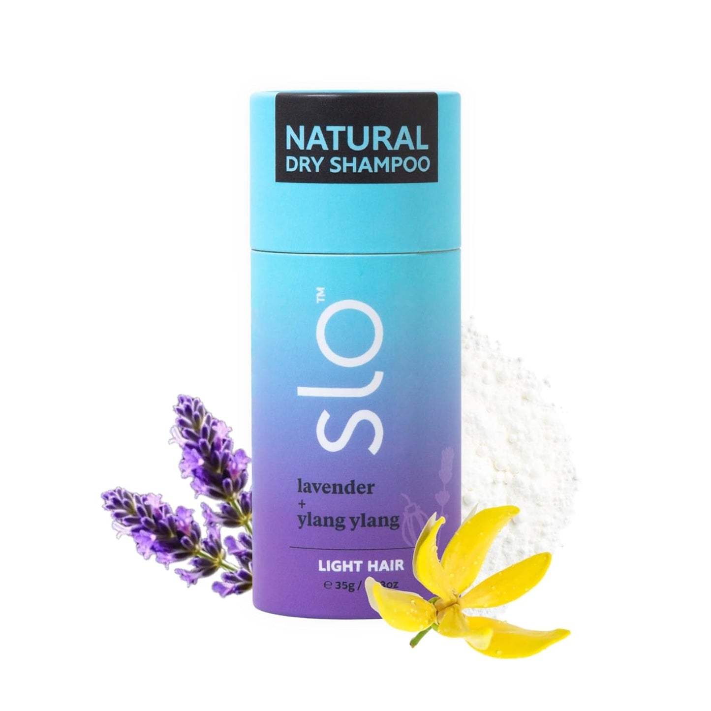 Slo | Natural Dry Shampoo Powder For Light Hair - All Natural Ingredients, Vegan & Cruelty Free, Talc-Free Blend, Paper Packaging | Lavender + Ylang Ylang, (1.23oz/35g)
