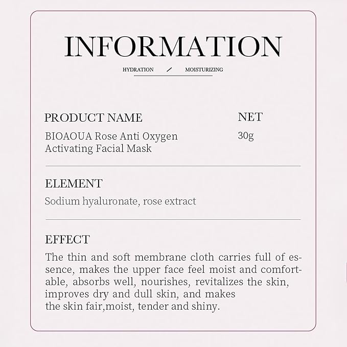 BIOAQUA Facial Mask Firming Deeply Nourish Moisturizing 98% Natural Extract Hydrating Face Mask 5PCS Set (Rose Extract (Anti-Oxygen))
