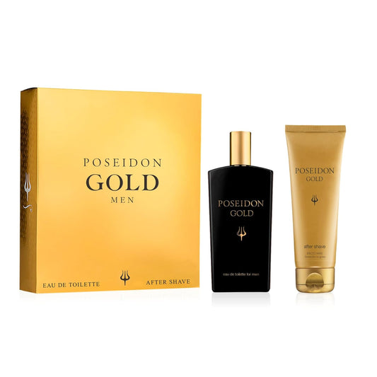 Instituto Español Poseidon Gold Gift Set for Men, Eau de Toilette and After Shave Spray, 3.4 fl oz Each (100 ml), Sophisticated and Harmonious Scent, Travel Size
