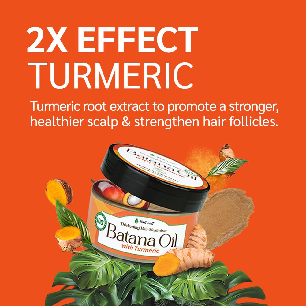 Well's Oil Pure Batana Oil with Turmeric Extract | 100% Natural & Unrefined | Cold-Pressed in Honduras | Nourishes & Conditions Hair | Suitable for All Hair Types (4.23 oz / 119 g)