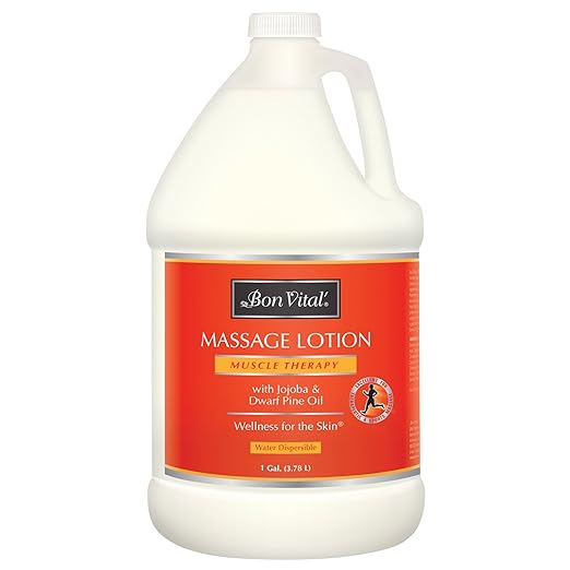 Bon Vital' Muscle Therapy Massage Lotion with Dwarf Pine Oil and Essential Oils for a Massage, Aids in Muscle Recovery Through IASTM and Graston, 1 Gal, Label may Vary