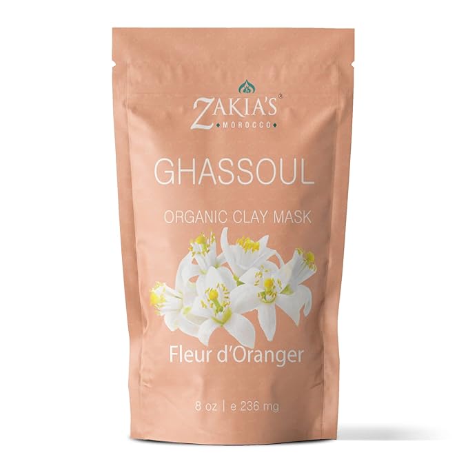 Zakia's Morocco Moroccan Rhassoul Clay Mask (Orange Blossom) - Organic Natural Facial Mask and Skin Care Treatment - Anti-aging Mud Mask Heals Dry & Oily Skin, Acne, Eczema & Psoriasis - 8 Oz