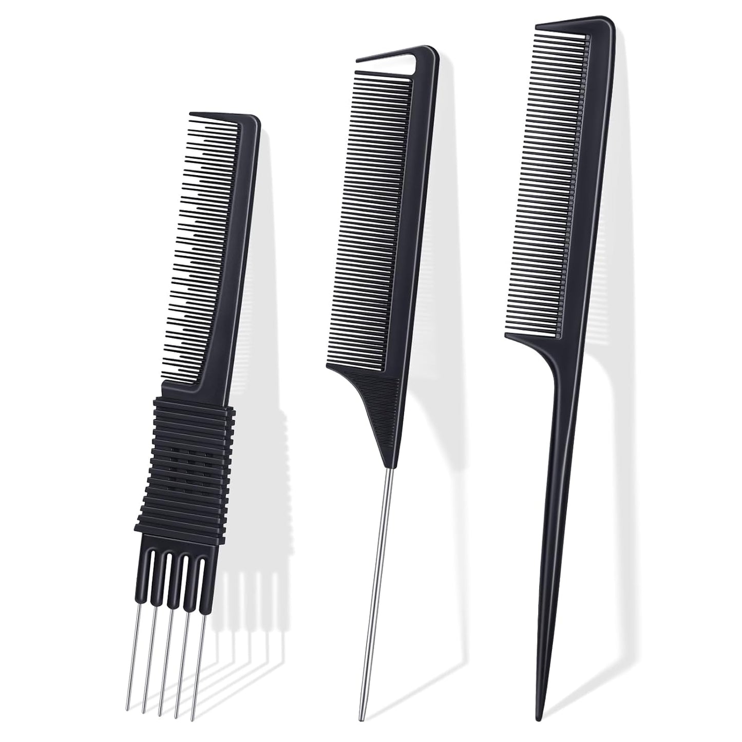 TsMADDTs Rat Tail Combs for Women and Men, 3PCS Hair Combs Set for Braiding, Parting, Styling, Fine Tooth, Black